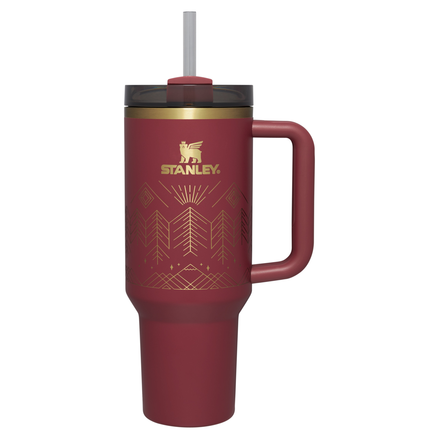 Stanley 40 OZ FlowState Tumbler With Straw & Handle In Winterscape Cranberry Red