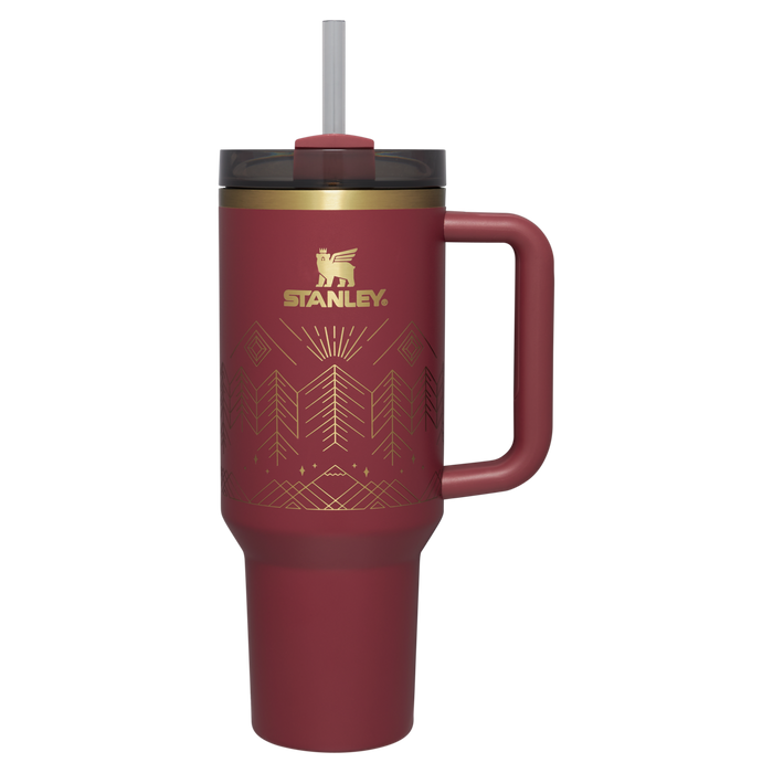 Stanley 40 OZ FlowState Tumbler With Straw & Handle In Winterscape Cranberry Red