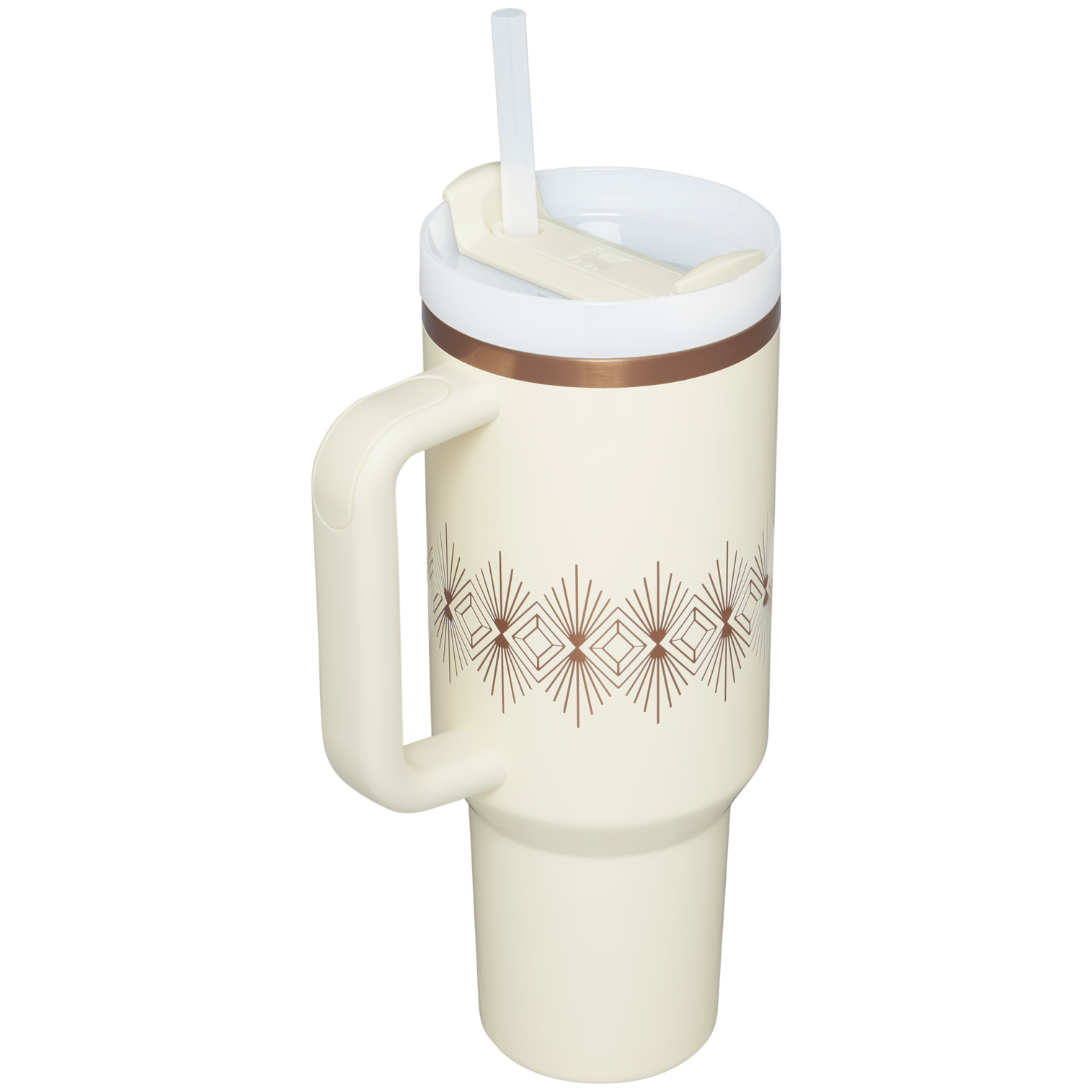 Stanley 40 OZ FlowState Tumbler With Straw & Handle In Cream Gloss Deco