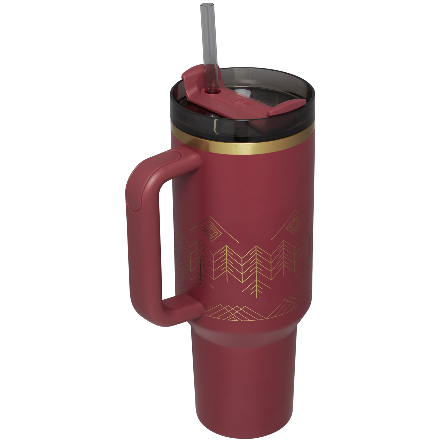 Stanley 40 OZ FlowState Tumbler With Straw & Handle In Winterscape Cranberry Red