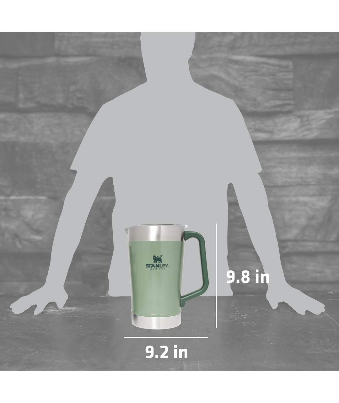 Stanley Pitcher, 1.9 liter (64.2 oz.), 5-1/2'' x 8-1/2'' x 9